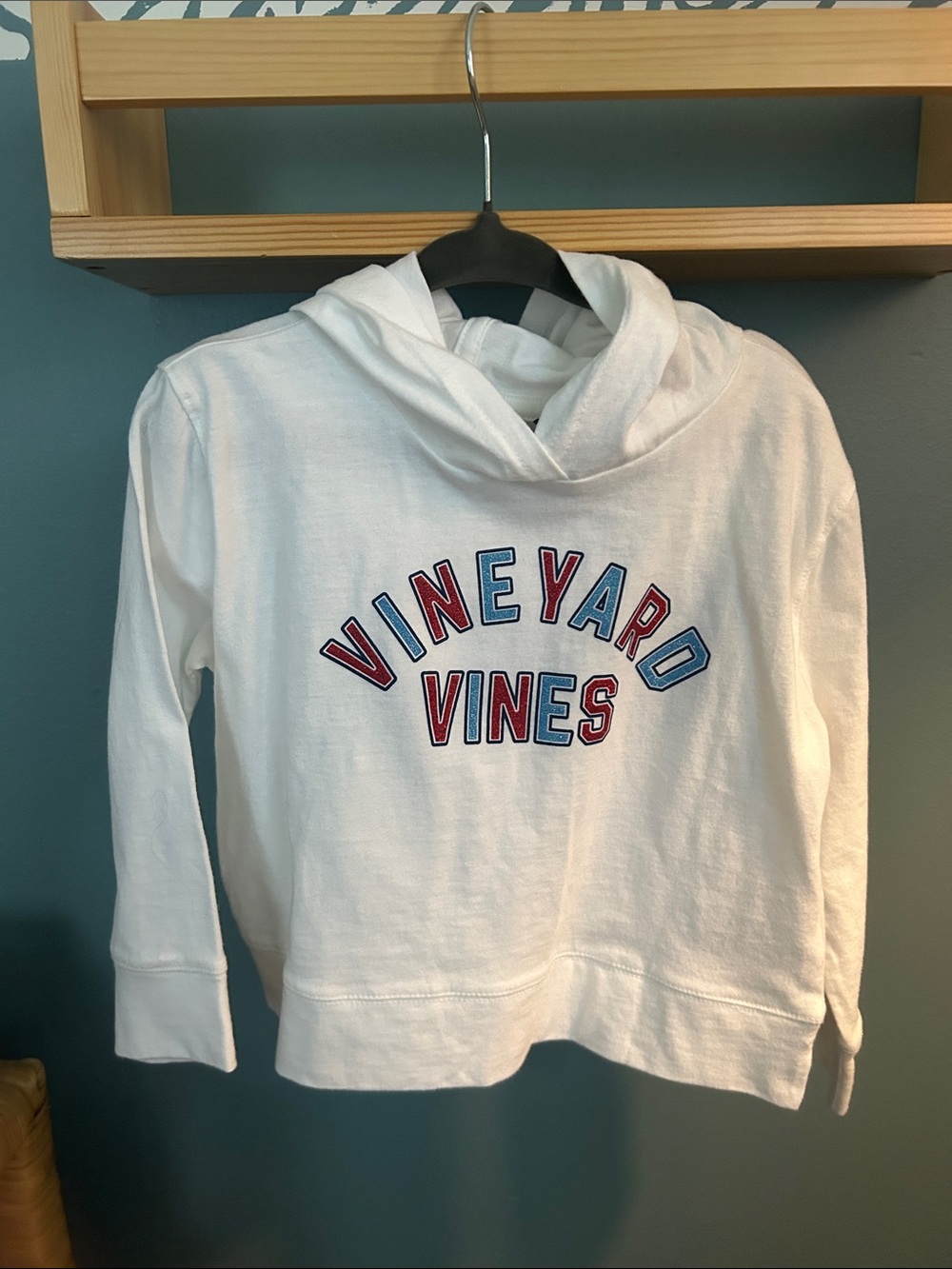 Vineyard Vines White Girls' Pullover Hoodie with Red & Blue Logo